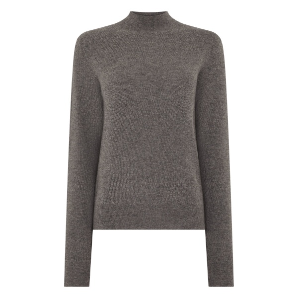 N.Peal Honeycomb Knit Cashmere Jumper in Wood Smoke Brown | Turtlenecks | Luxury Shoes 