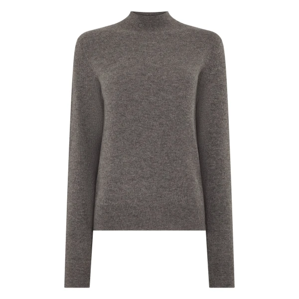 N.Peal Honeycomb Knit Cashmere Jumper in Wood Smoke Brown | Turtlenecks | Luxury Shoes 