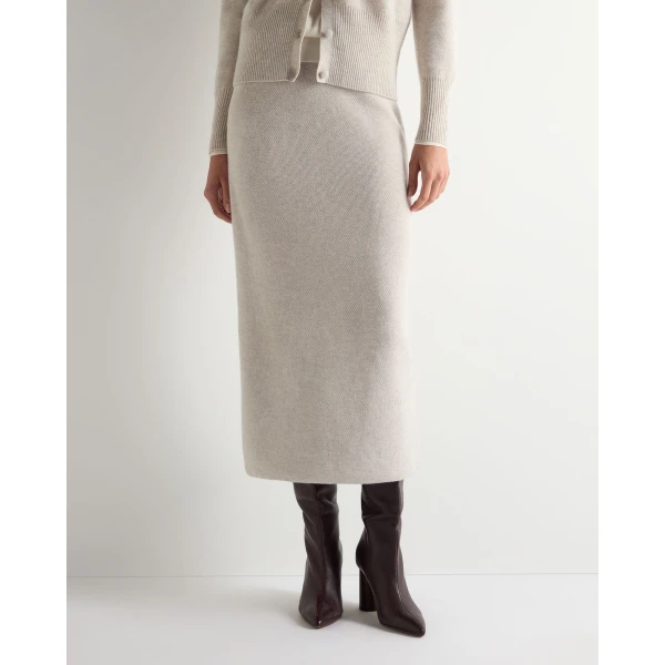 N.Peal Honeycomb Knit Cashmere Skirt in Pebble Grey