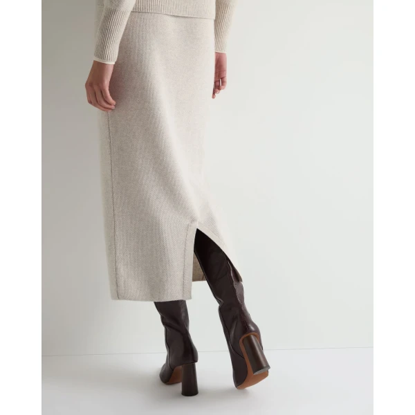 N.Peal Honeycomb Knit Cashmere Skirt in Pebble Grey