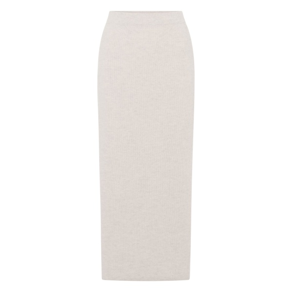 N.Peal Honeycomb Knit Cashmere Skirt in Pebble Grey | Midi Skirts | Luxury Shoes 