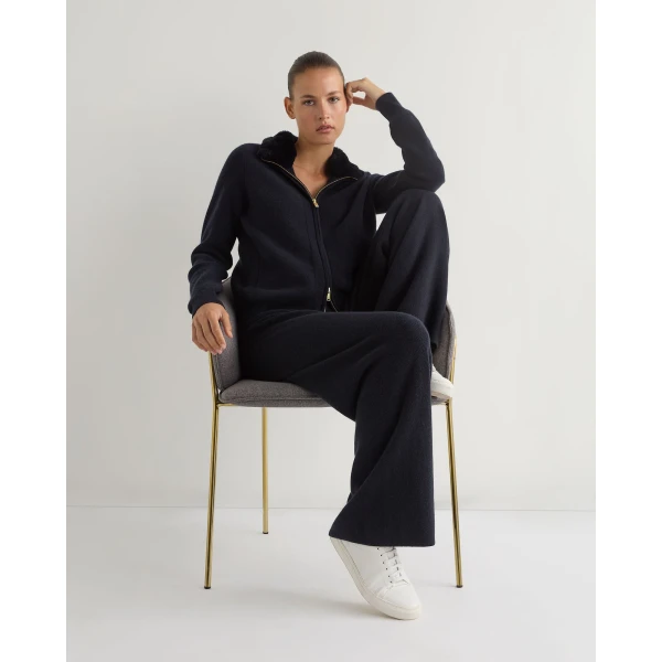 N.Peal Honeycomb Knit Cashmere Trouser in Navy Blue