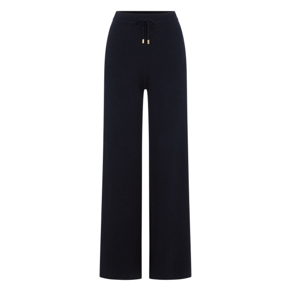 N.Peal Honeycomb Knit Cashmere Trouser in Navy Blue | Wide leg pants | Luxury Shoes 