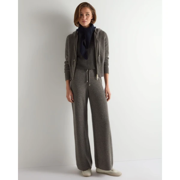 N.Peal Honeycomb Knit Cashmere Trouser in Wood Smoke Brown