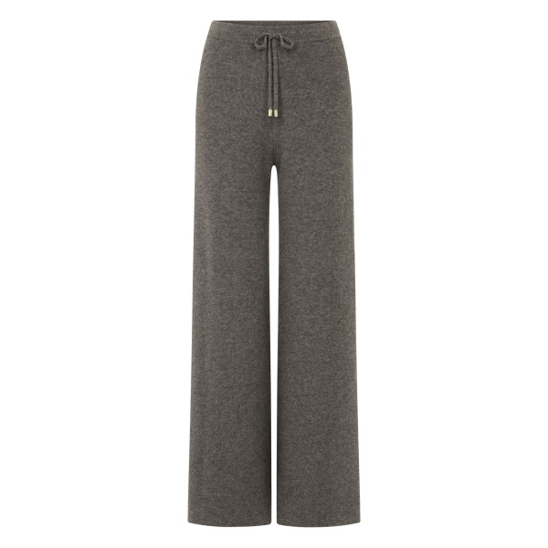 N.Peal Honeycomb Knit Cashmere Trouser in Wood Smoke Brown | Wide leg pants | Luxury Shoes 
