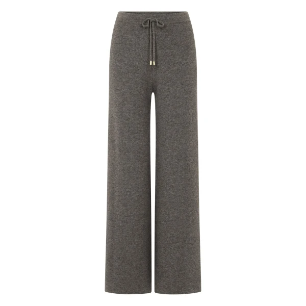 Honeycomb Knit Cashmere Trouser in Wood Smoke Brown