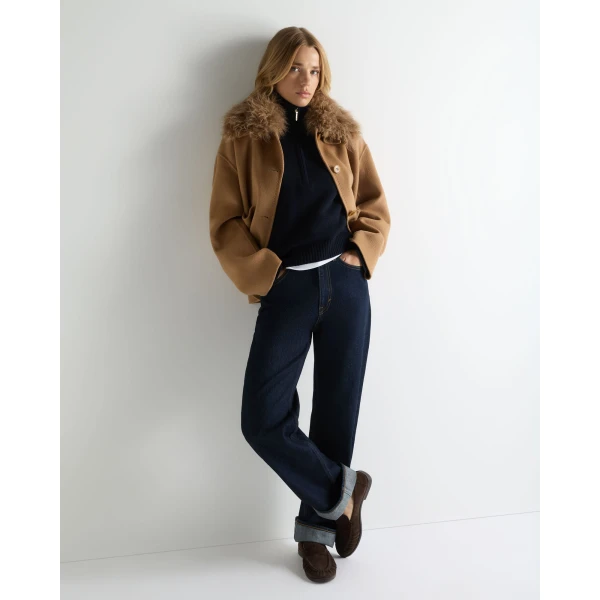 N.Peal Honeycomb Quarter-Zip Cashmere Jumper in Navy Blue