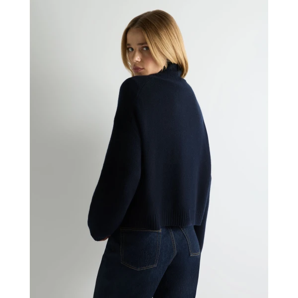 N.Peal Honeycomb Quarter-Zip Cashmere Jumper in Navy Blue