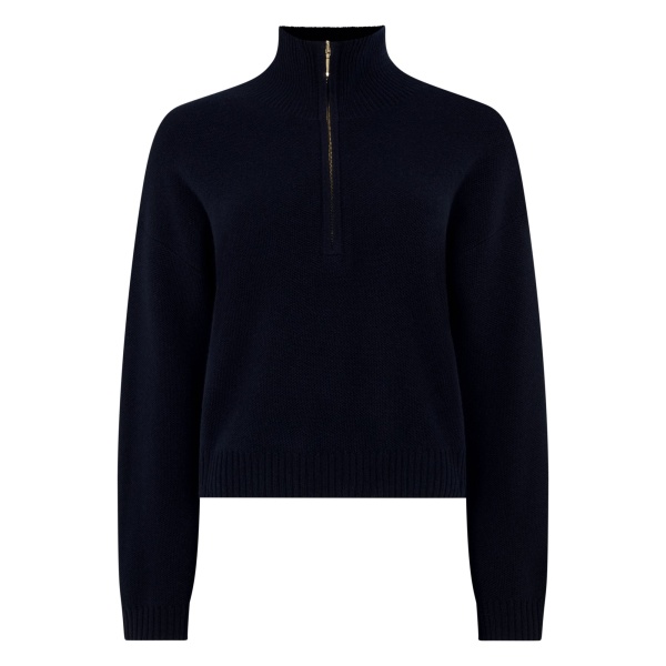N.Peal Honeycomb Quarter-Zip Cashmere Jumper in Navy Blue | Sweaters | Luxury Shoes 