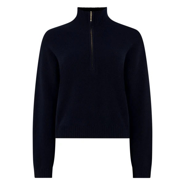 N.Peal Honeycomb Quarter-Zip Cashmere Jumper in Navy Blue | Sweaters | Luxury Shoes 