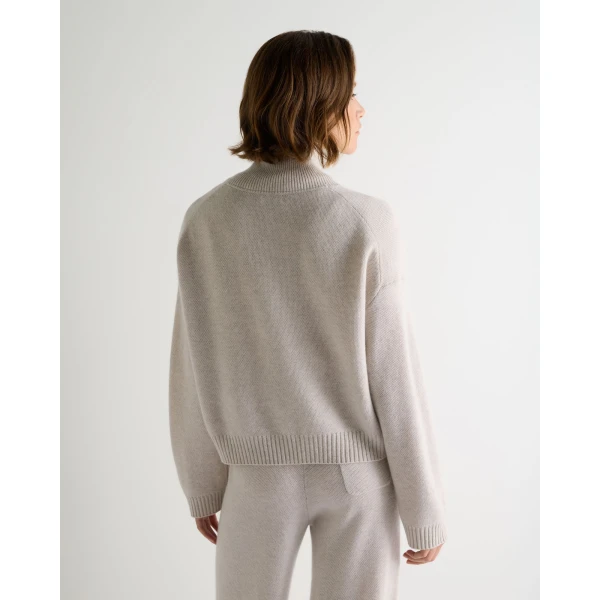N.Peal Honeycomb Quarter-Zip Cashmere Jumper in Pebble Grey