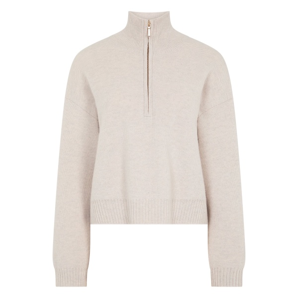 N.Peal Honeycomb Quarter-Zip Cashmere Jumper in Pebble Grey | Sweaters | Luxury Shoes 