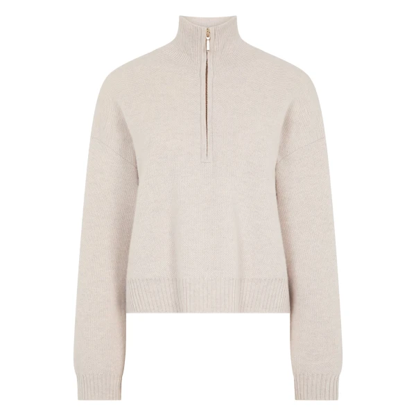 Honeycomb Quarter-Zip Cashmere Jumper in Pebble Grey