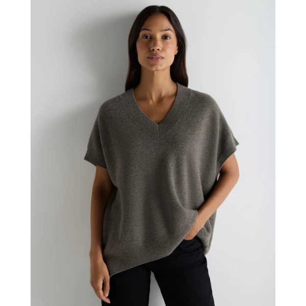 N.Peal Honeycomb Sleeveless Cashmere Jumper in Wood Smoke Brown