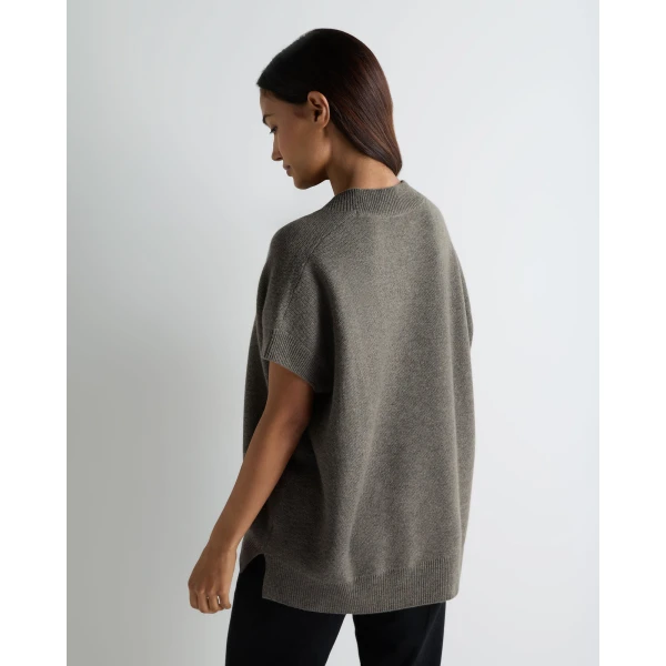 N.Peal Honeycomb Sleeveless Cashmere Jumper in Wood Smoke Brown