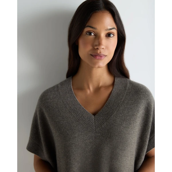 N.Peal Honeycomb Sleeveless Cashmere Jumper in Wood Smoke Brown