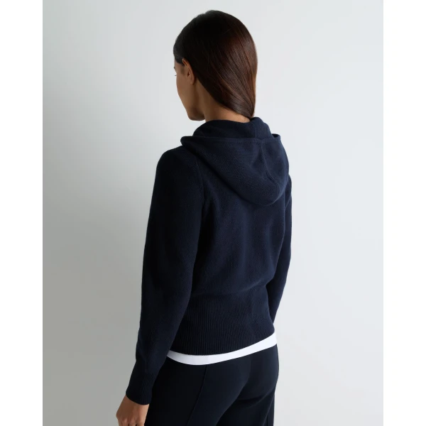N.Peal Honeycomb Zipper Cashmere Hoodie in Navy Blue