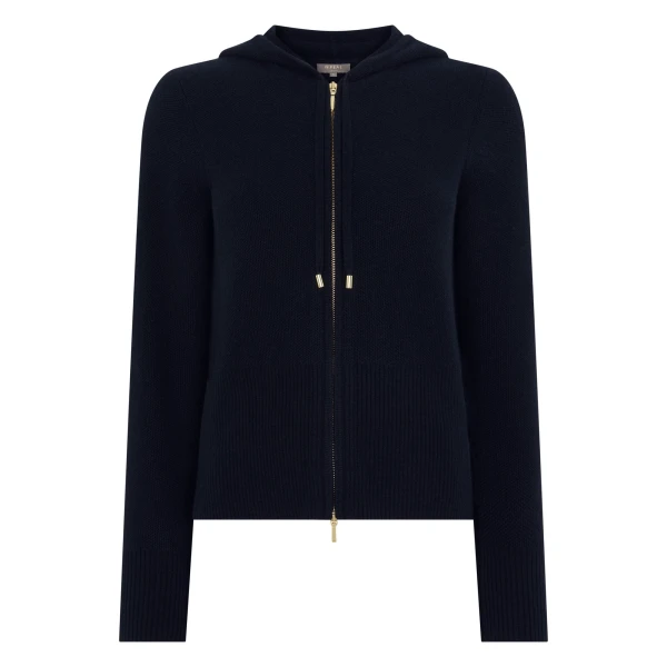 Honeycomb Zipper Cashmere Hoodie in Navy Blue