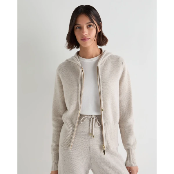N.Peal Honeycomb Zipper Cashmere Hoodie in Pebble Grey