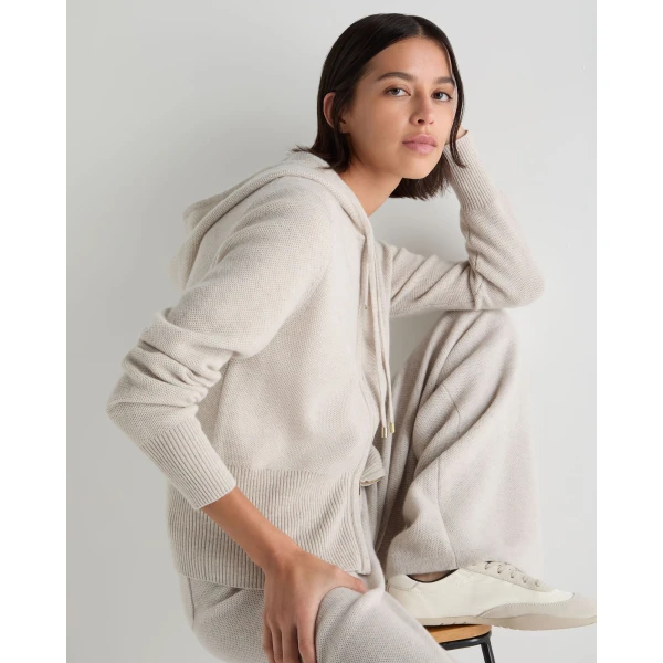 N.Peal Honeycomb Zipper Cashmere Hoodie in Pebble Grey