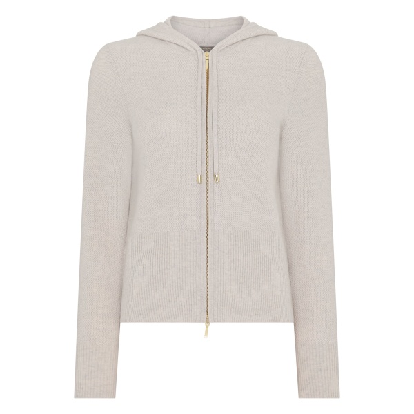 N.Peal Honeycomb Zipper Cashmere Hoodie in Pebble Grey | Hoodies | Luxury Shoes 