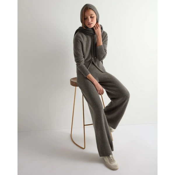 N.Peal Honeycomb Zipper Cashmere Hoodie in Wood Smoke Brown