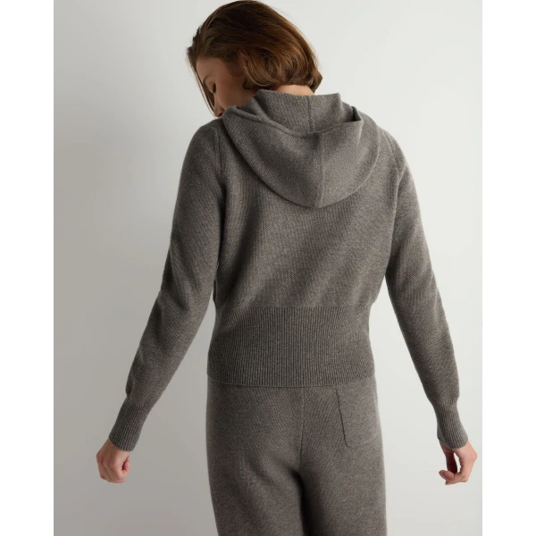 N.Peal Honeycomb Zipper Cashmere Hoodie in Wood Smoke Brown