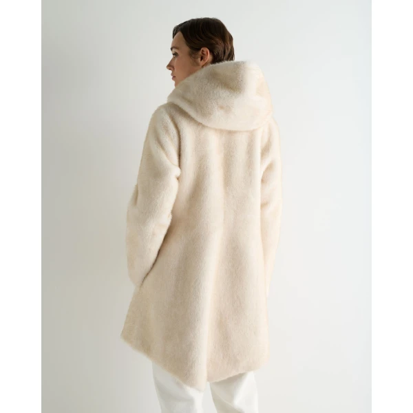 N.Peal Hooded Faux Mink Coat in Off White