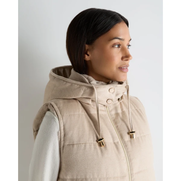 N.Peal Hooded Reversible Fur Gilet in Beige Brown
