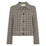 N.Peal Icon Dogtooth City Jacket With Fur Collar in Beige Brown Dogtooth | Jackets | Luxury Shoes 