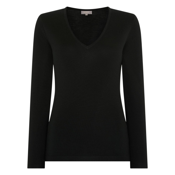 N.Peal Imogen Superfine Cashmere V Neck Jumper in Black | Sweaters | Luxury Shoes 
