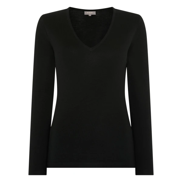 N.Peal Imogen Superfine Cashmere V Neck Jumper in Black | Sweaters | Luxury Shoes 