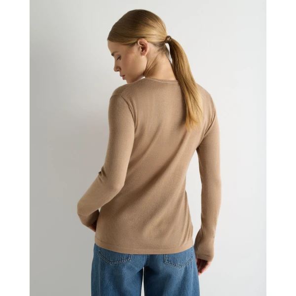 N.Peal Imogen Superfine Cashmere V Neck Jumper in Caramel Brown