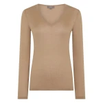 N.Peal Imogen Superfine Cashmere V Neck Jumper in Caramel Brown | Sweaters | Luxury Shoes 