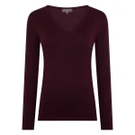 N.Peal Imogen Superfine Cashmere V Neck Jumper in Damson Red | Sweaters | Luxury Shoes 