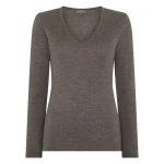 N.Peal Imogen Superfine Cashmere V Neck Jumper in Pecan Brown | Sweaters | Luxury Shoes 