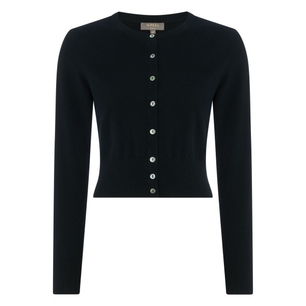 N.Peal Ivy Cropped Cashmere Cardigan in Black | Cardigan | Luxury Shoes 