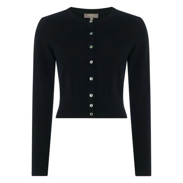 N.Peal Ivy Cropped Cashmere Cardigan in Black | Cardigan | Luxury Shoes 