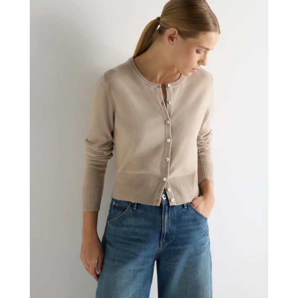 N.Peal Ivy Cropped Cashmere Cardigan in Cashew Brown