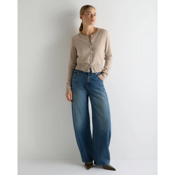 N.Peal Ivy Cropped Cashmere Cardigan in Cashew Brown
