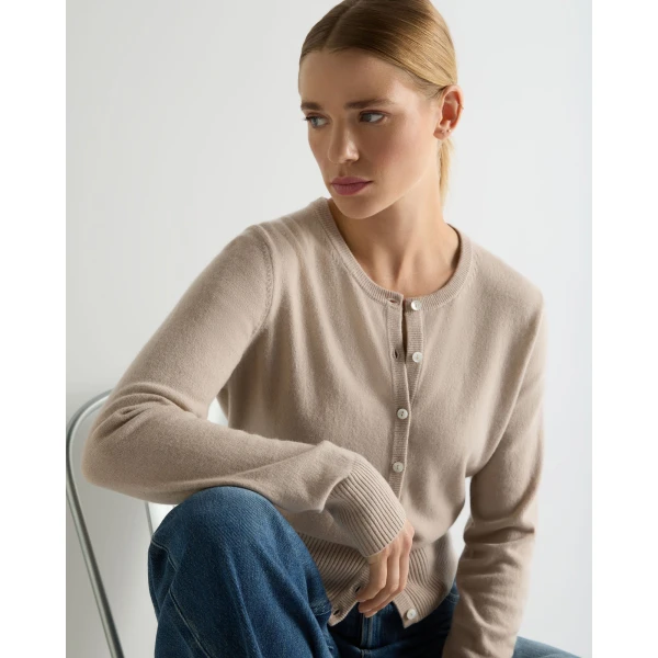 N.Peal Ivy Cropped Cashmere Cardigan in Cashew Brown