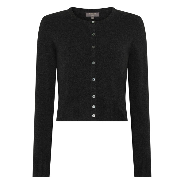 N.Peal Ivy Cropped Cashmere Cardigan in Deep Charcoal Grey | Cardigan | Luxury Shoes 
