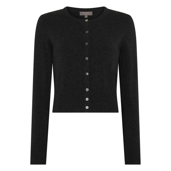 N.Peal Ivy Cropped Cashmere Cardigan in Deep Charcoal Grey | Cardigan | Luxury Shoes 