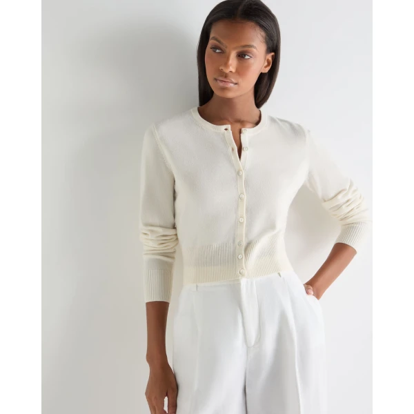 N.Peal Ivy Cropped Cashmere Cardigan in New Ivory White
