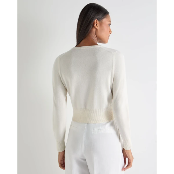 N.Peal Ivy Cropped Cashmere Cardigan in New Ivory White