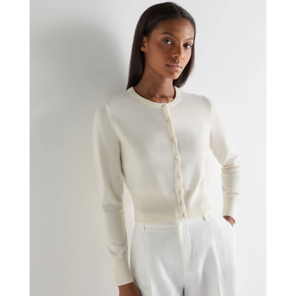 N.Peal Ivy Cropped Cashmere Cardigan in New Ivory White