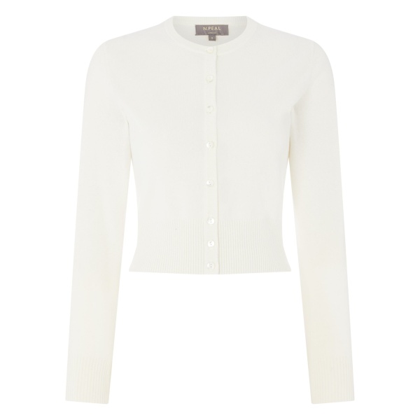 N.Peal Ivy Cropped Cashmere Cardigan in New Ivory White | Cardigan | Luxury Shoes 