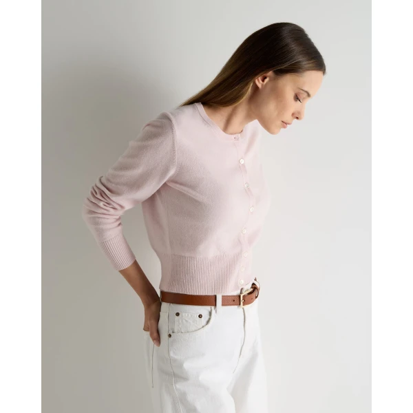 N.Peal Ivy Cropped Cashmere Cardigan in Powder Pink