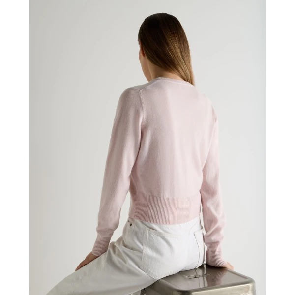 N.Peal Ivy Cropped Cashmere Cardigan in Powder Pink
