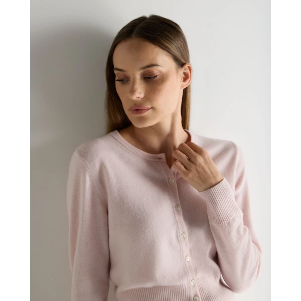 N.Peal Ivy Cropped Cashmere Cardigan in Powder Pink